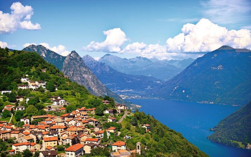 Lugano city with the view of lake Lugano
