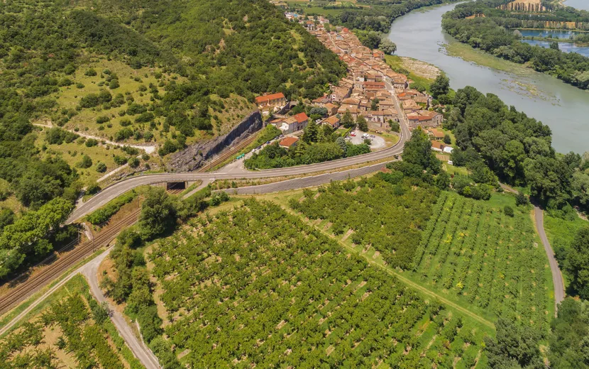 Luftaufnahme der Rhone zwischen le Pouzin und Baix