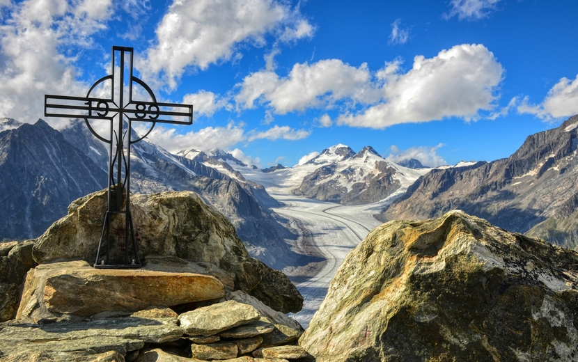 Aussicht vom Eggishorn Richtung Aletschgletscher, Eiger Mönch und Jungfrau