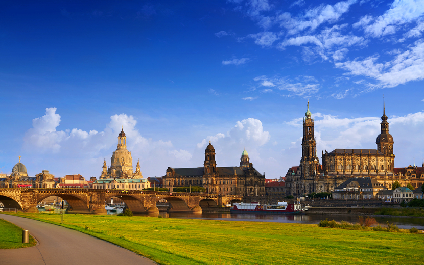 Dresden skyline and Elbe river in Saxony Germany